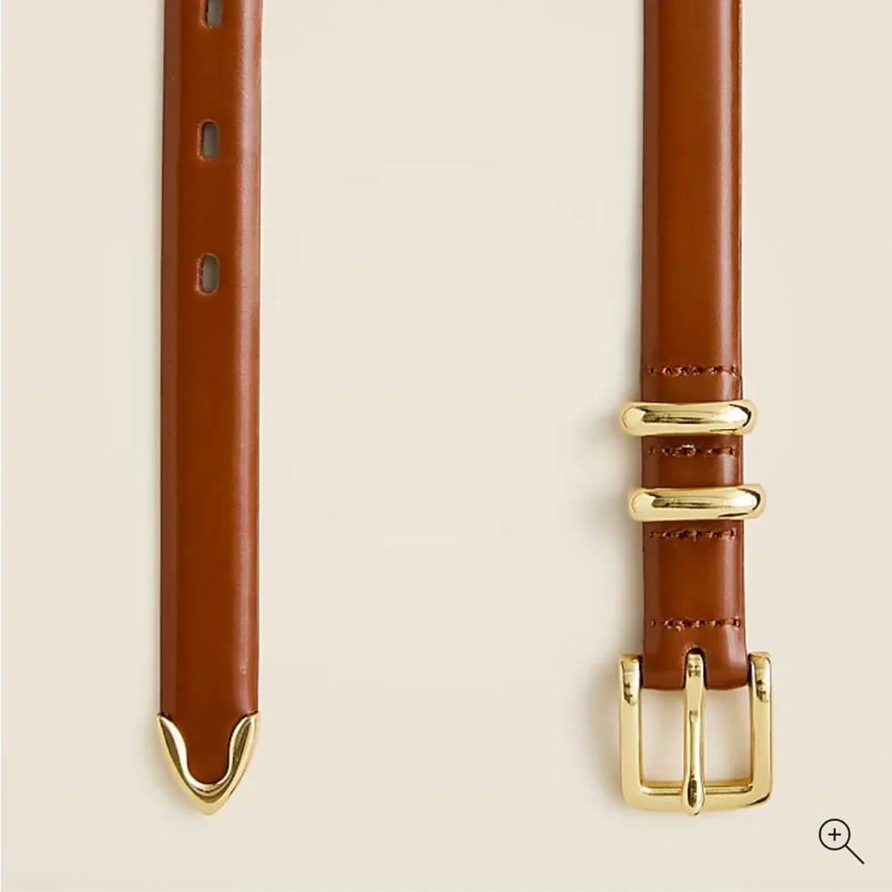 NWT J. Crew Thin Italian spazzolato leather belt glazed pecan Gold Buckle Medium